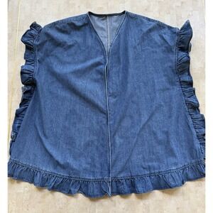 Ruffle Denim Jacket Open Kimono Top Womens Small Western Shabby Chic Oversized
